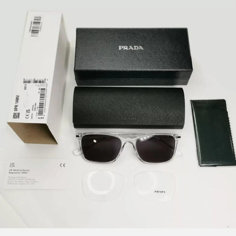 New Prada Black Transparent Crystal Square Sunglasses